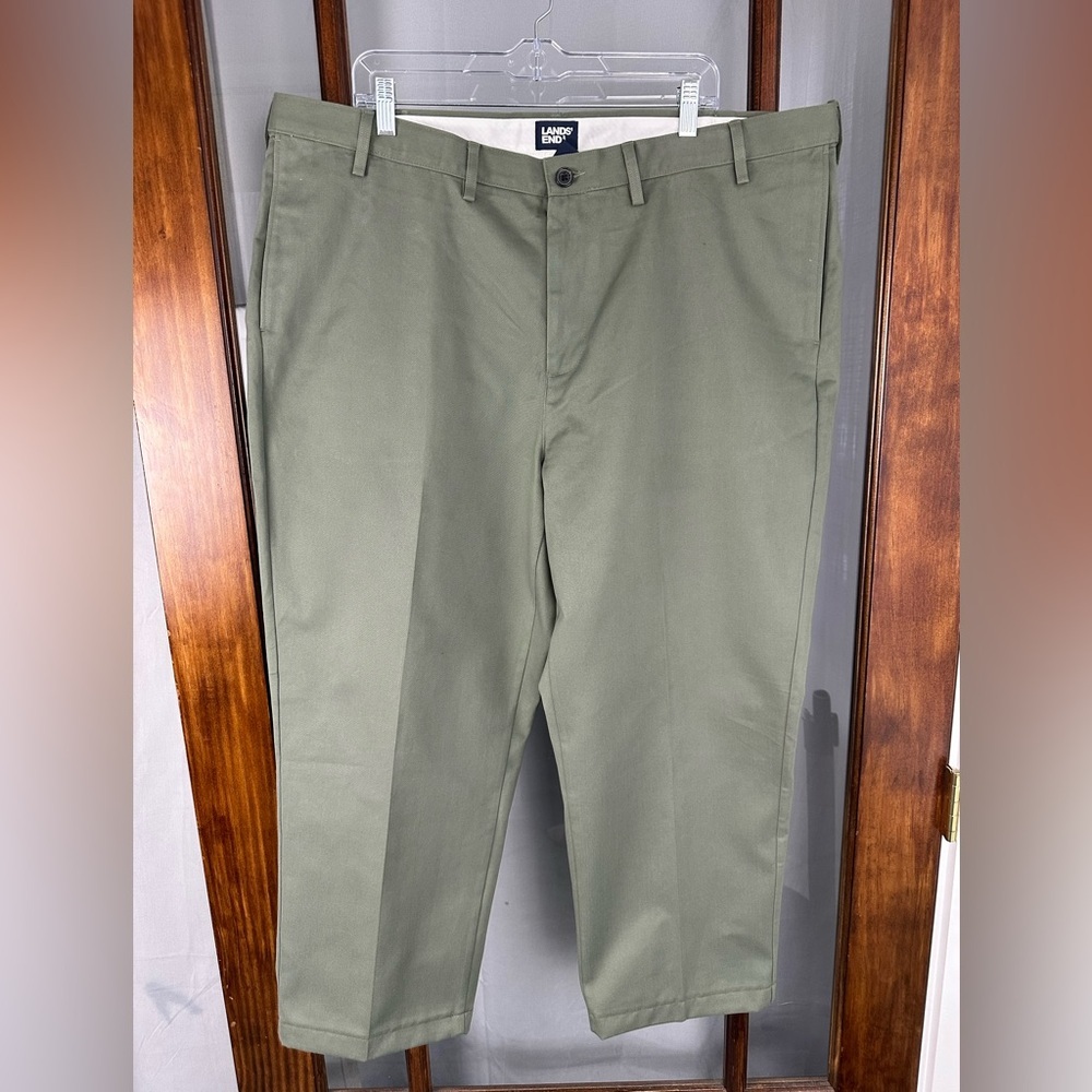 Lands End Pants Mens 44 / 27 Green Traditional Fit Chino Casual 100% Cotton
